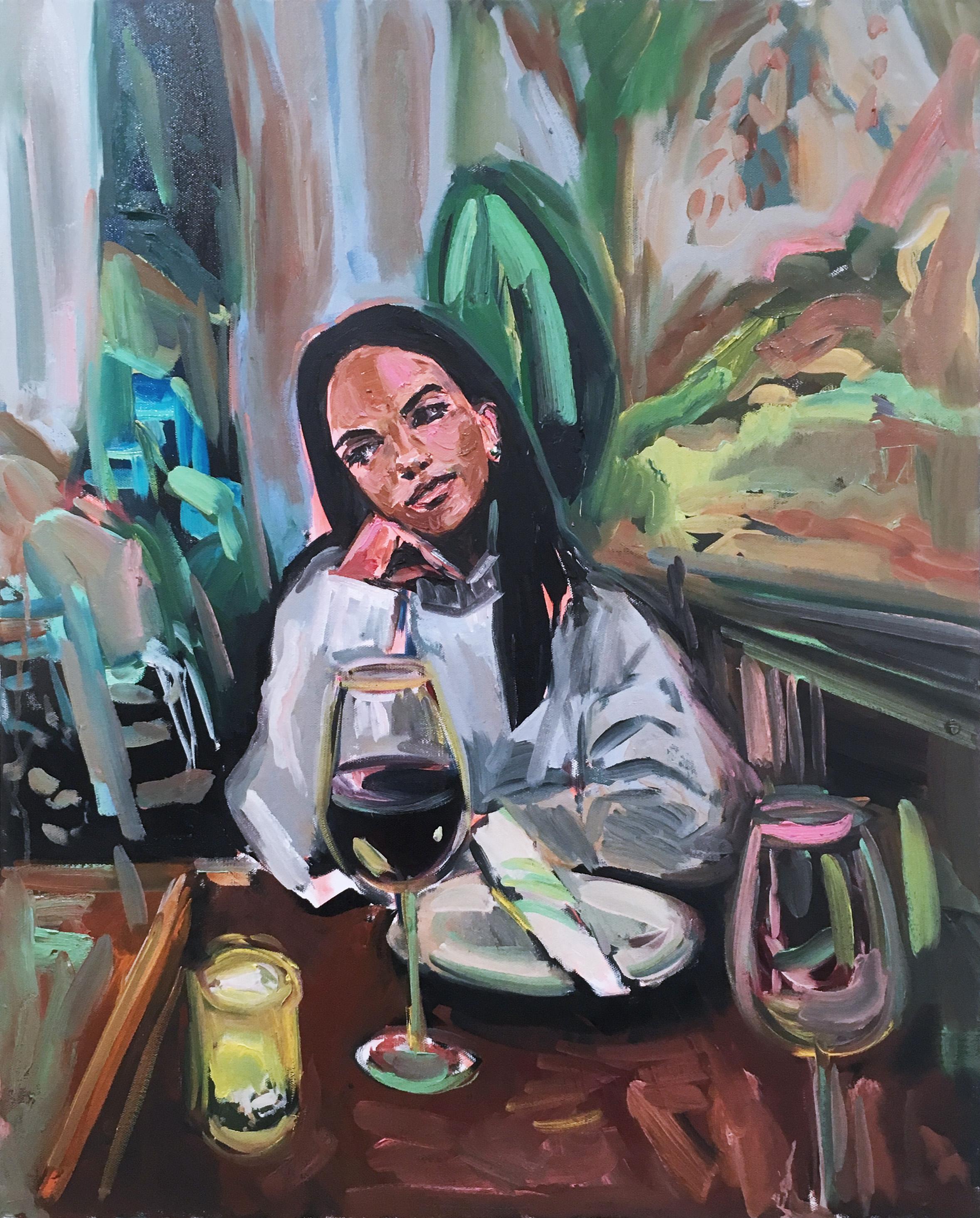 Ekaterina Popova Still-Life Painting - Dinner Conversations, oil on canvas, impressionist, pastel, figurative, sunlit