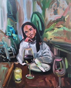 Dinner Conversations, oil on canvas, impressionist, pastel, figurative, sunlit