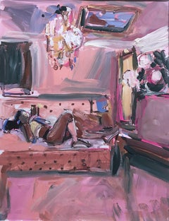 Staying Home, 2019, watercolor, gouache, interior, frame, figurative, sunlight