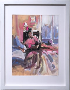 Jane, 2019, watercolor, gouache, interior, frame, figurative, sunlight