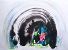 Bijoux Cave, 2020, aquarelle, pastel à l'huile, vert, paysage, graphite, fantaisie