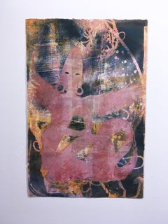 Naga Kanya, 2018, monocopia, fantasía, papel de trapo jaspeado, rosa, morado, azul