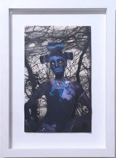 Soul Taker, 2012, collage, purple, trees, custom framed, blue, figurative