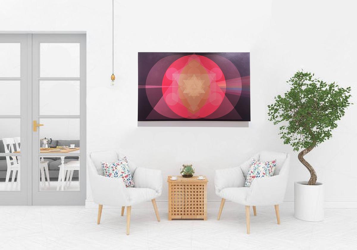 Sovereign Portal, 2020, pink, purple, sacred geometry, Vesica Pisces Womb, prism - Abstract Geometric Painting by Elizabeth Traina