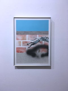 Untitled, (Dog), 2018, Dalmatian dog, sky blue & brick cityscape, surreal, paper