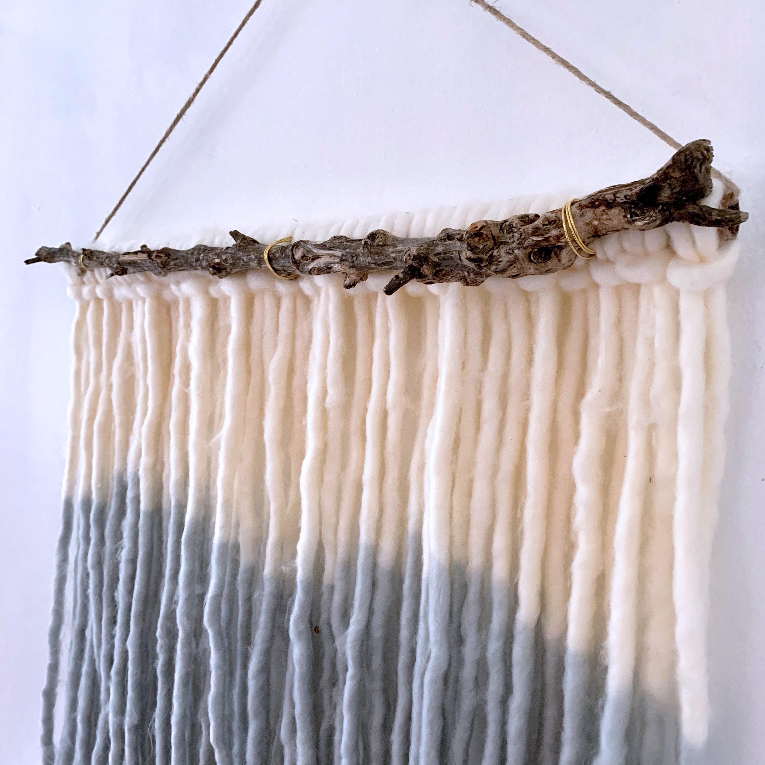 By the Shore, 2020, hand dyed Alpaca wool, wire, jute decorative wall hanging - Folk Art Art by Jacie Jane D'Agostino