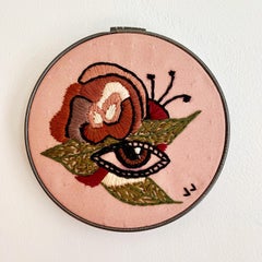 I Hide Myself Within My Flower 4, 2020, embroidery, pink fabric in vintage hoop
