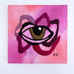 Eye Above 2, 2020, embroidery, eye, pink, red