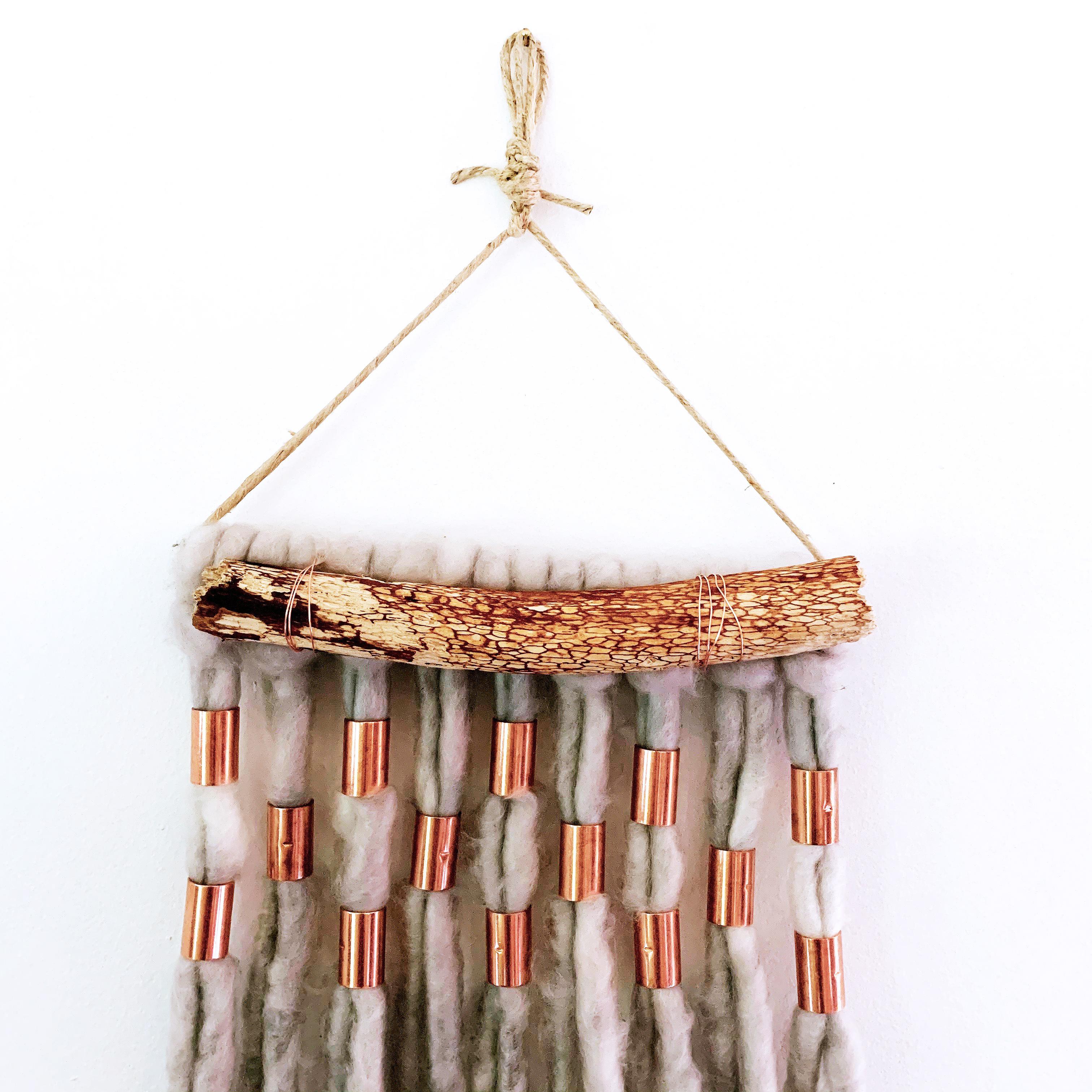 Wash Over, 2020, hand dyed Alpaca wool, metallic copper decorative wall hanging - Folk Art Mixed Media Art by Jacie Jane D'Agostino