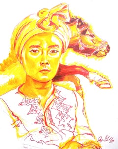 Fire (Horse Spirit), 2017, figurative, yellow, orange, drawing, tribal, MarYah