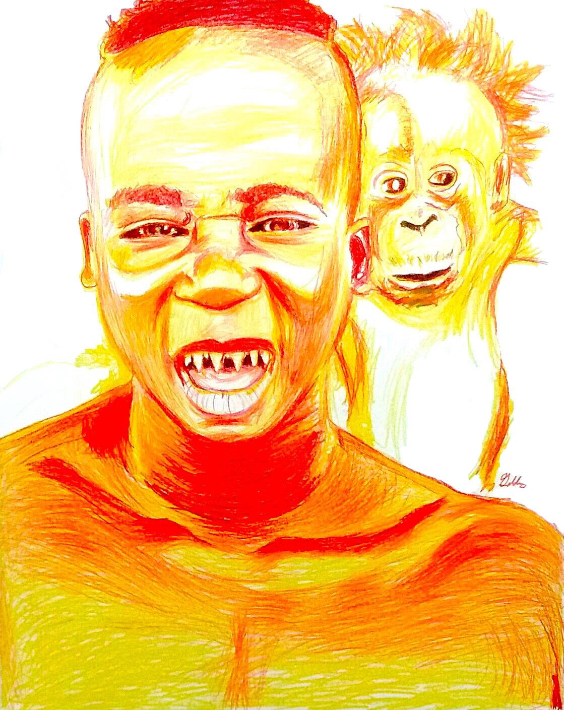 Fire (Orangutan Spirit), 2017, figuratif, orange, dessin, tribal, MarYah