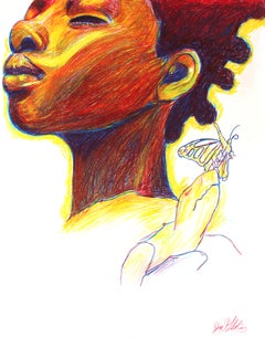 Fire (Tortoise Spirit), 2018, figurative, orange yellow, drawing, tribal, MarYah