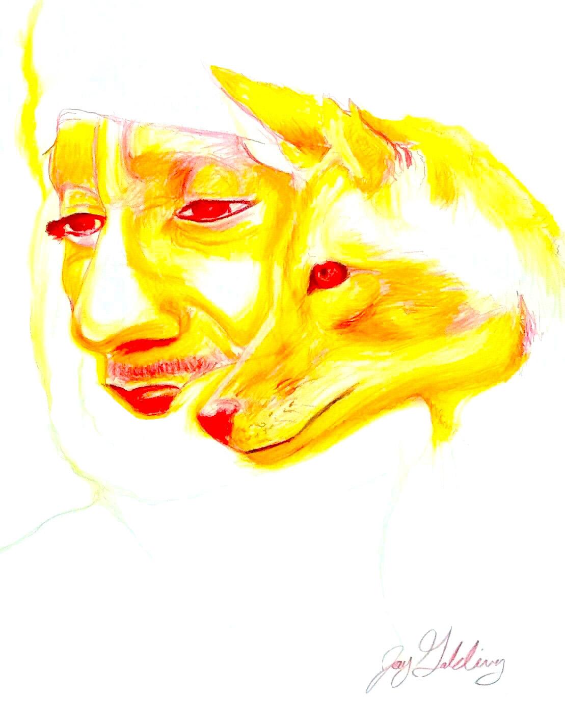 Fire (Wolf Spirit), 2017, figurative, orange, yellow, drawing, tribal, MarYah