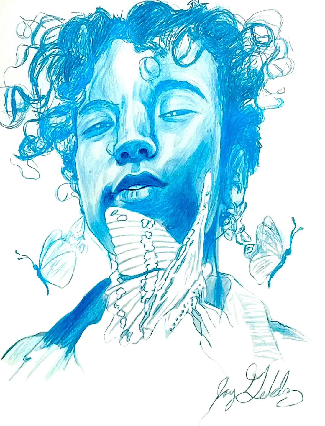Water (Butterfly Spirit), 2017, figurative, blue, drawing, tribal, MarYah