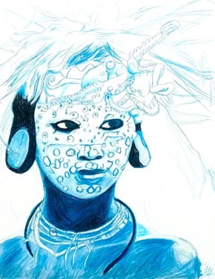 Water (Octopus Spirit), 2017, figurative, blue, drawing, tribal, MarYah