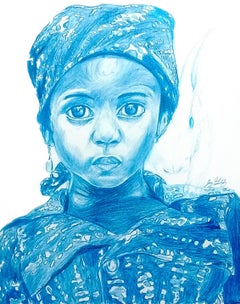 Agua (Espíritu de Conejo), 2017, figurativo, azul, dibujo, tribal, MarYah