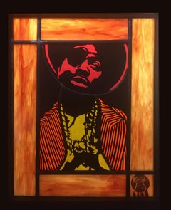 Slick Rick 2, 2008, traditional stained glass, shadowbox frame, LED lighting