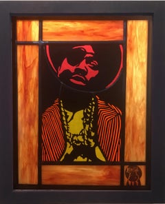 Slick Rick 2, 2008, traditional stained glass, shadowbox frame, LED lighting