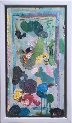 Just A Mess, 2018, acrílico, óleo, pastel, panel, verde, rosa, abstracto, marco