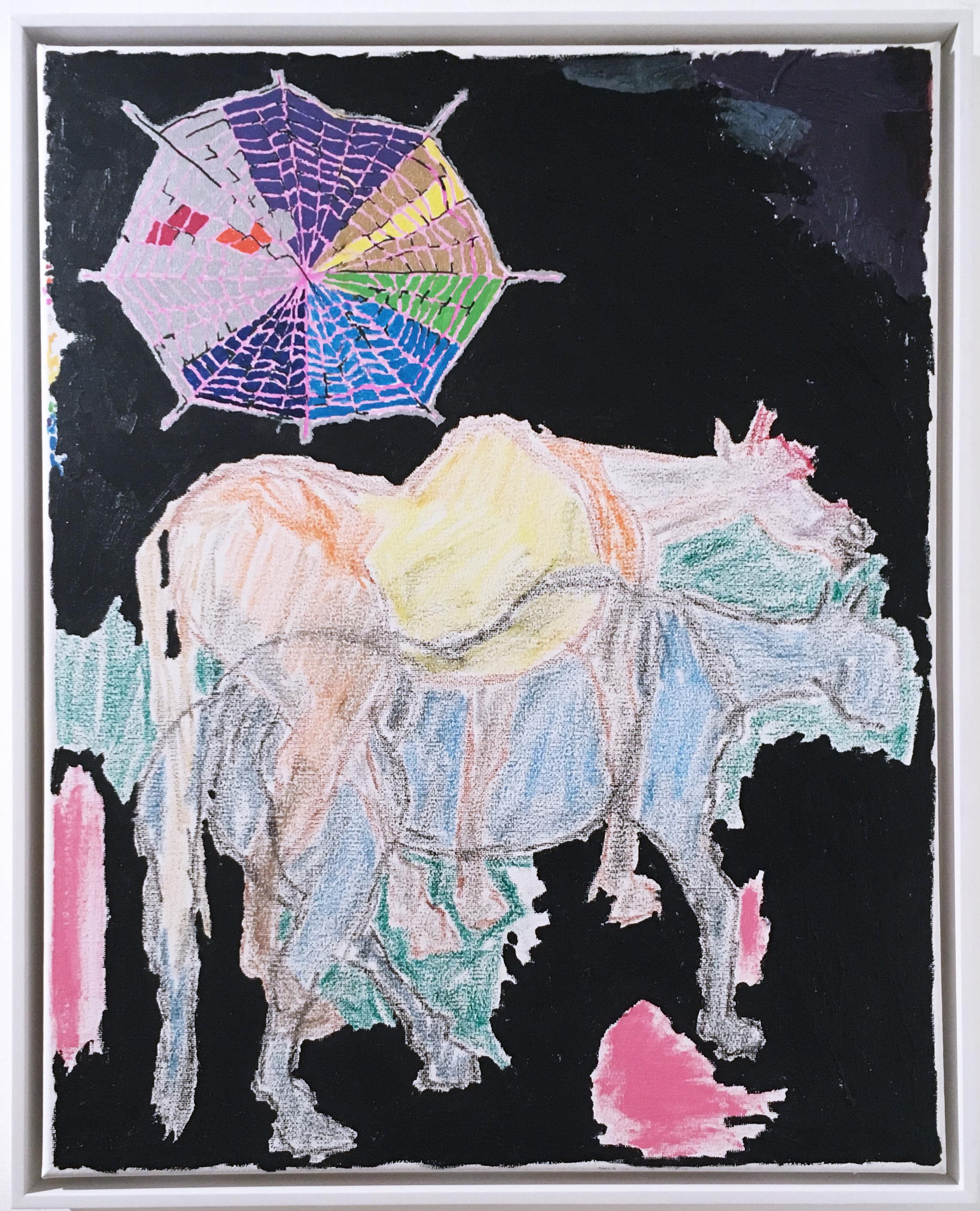 Animal Painting Macauley Norman - Cheval imaginaire, 2020, acrylique, huile, pastel, toile, noir, bleu, rose, abstrait