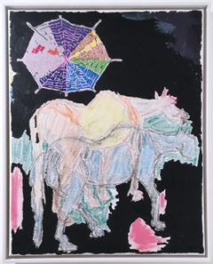 Cavallo immaginario, 2020, acrilico, olio, pastello, tela, nero, blu, rosa, astratto