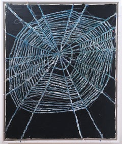 Black and Blue Web, 2020, acrylic, oil, graphite, canvas, black, blue, abstract