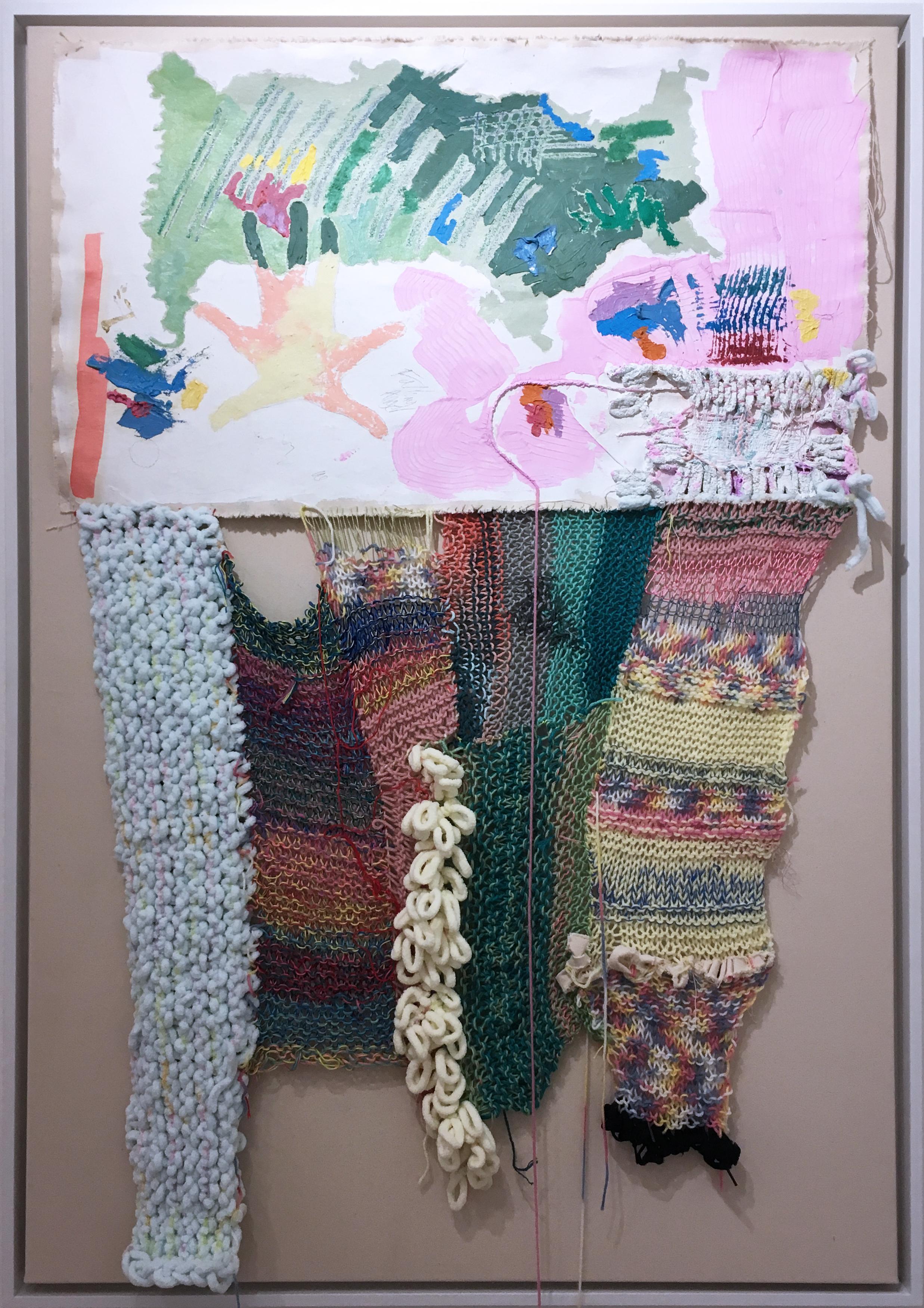 Falling Angel, 2020, acrylique, huile, toile, fil, vert, rose, abstrait 7