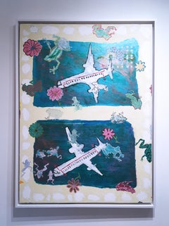 Instructions d'exposition, 2020, acrylique, huile, toile, plan, grenouilles, bleu, abstrait