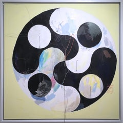 Yin Yang, 2020, acrílico, óleo, lienzo, hilo, negro, amarillo, abstracto