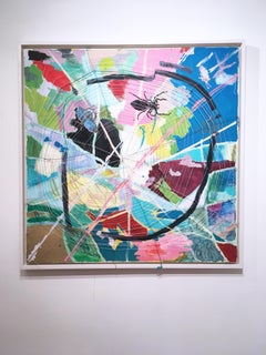 Things We See Towards the End (Ce que nous voyons vers la fin), 2020, acrylique, huile, fil, jaune, abstrait