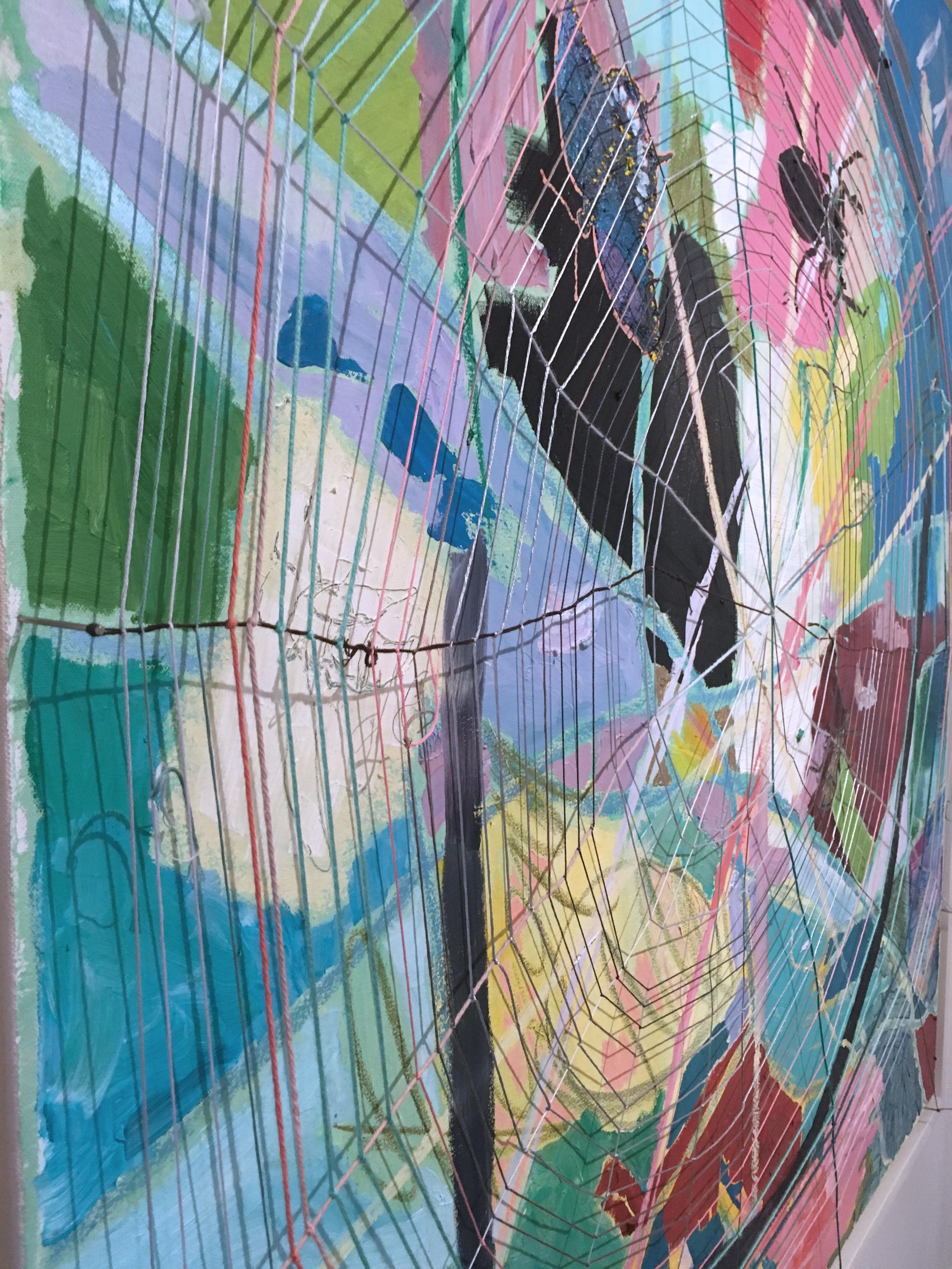 Things We See Towards the End, 2020, acrilico, olio, filo, giallo, astratto in vendita 7