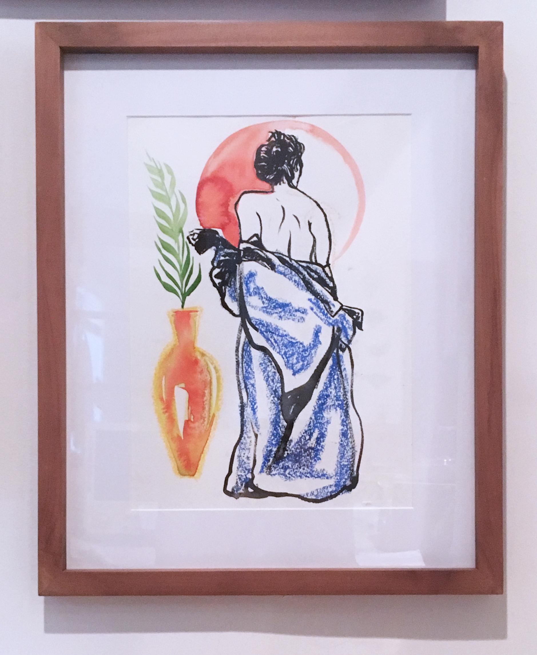 Rebecca Johnson Nude - Blood Red Sentimental Mood, 2019, ink, oil pastel, nude, figurative, framed