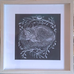 Moon Fox, 2018, acrylic, paper, illustration, animal, black, figurative, framed