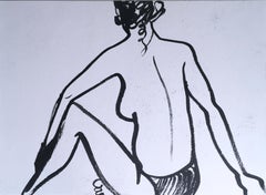 Twist & Curl, 2019, ink on paper, nude, figurative, black and white