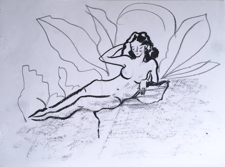 Rebecca Johnson Figurative Art - Shape, 2019, ink & graphite on paper, nude, floral, figurative, black and white