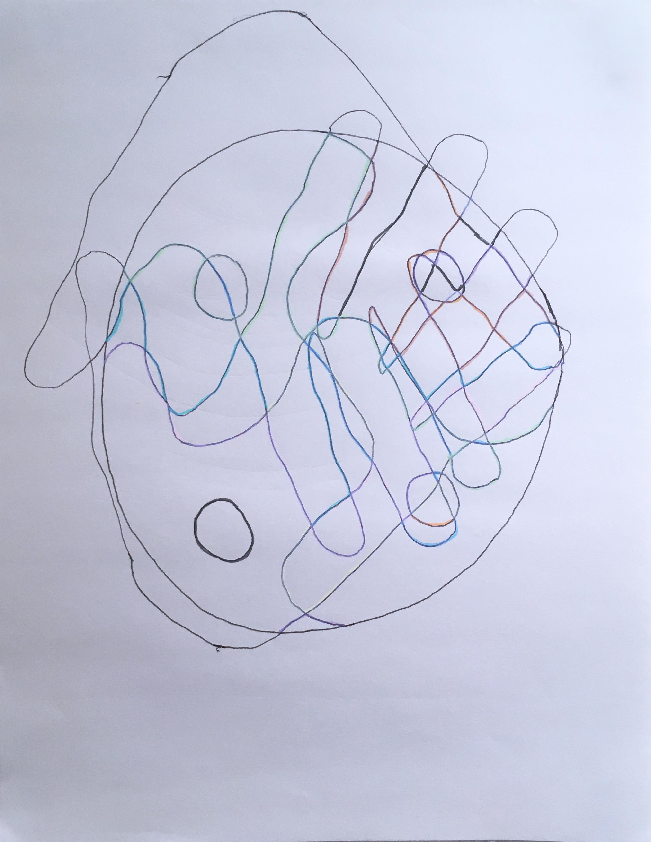 Hand Over Hand, 2020, gel pen, drawing, pink, pattern, hand, yin yang, blue - Art by Macauley Norman