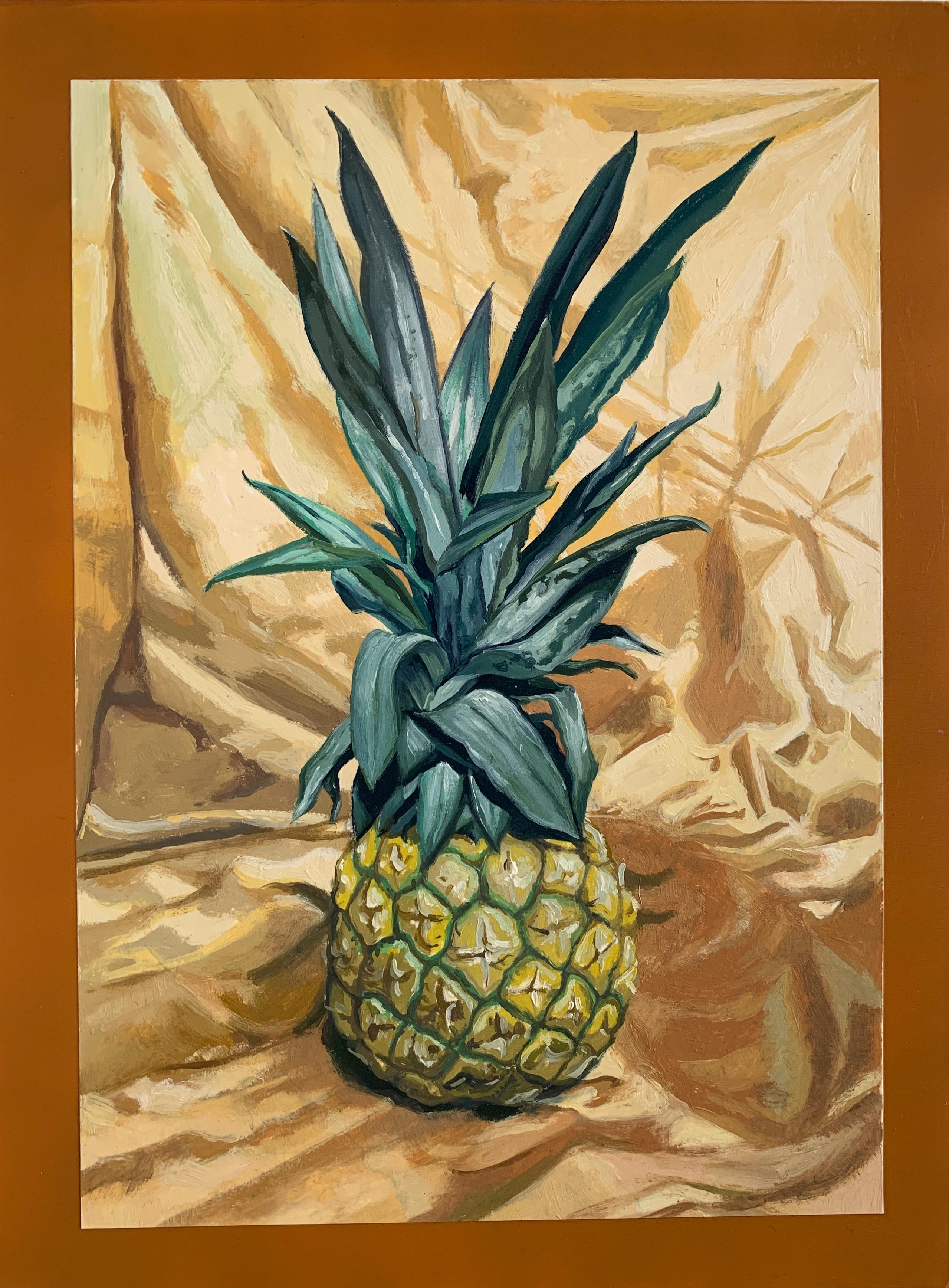 Layqa Nuna Yawar Figurative Painting - Colonial Luxury (2019) LNY pineapple fruit still life oil painting paper on wood