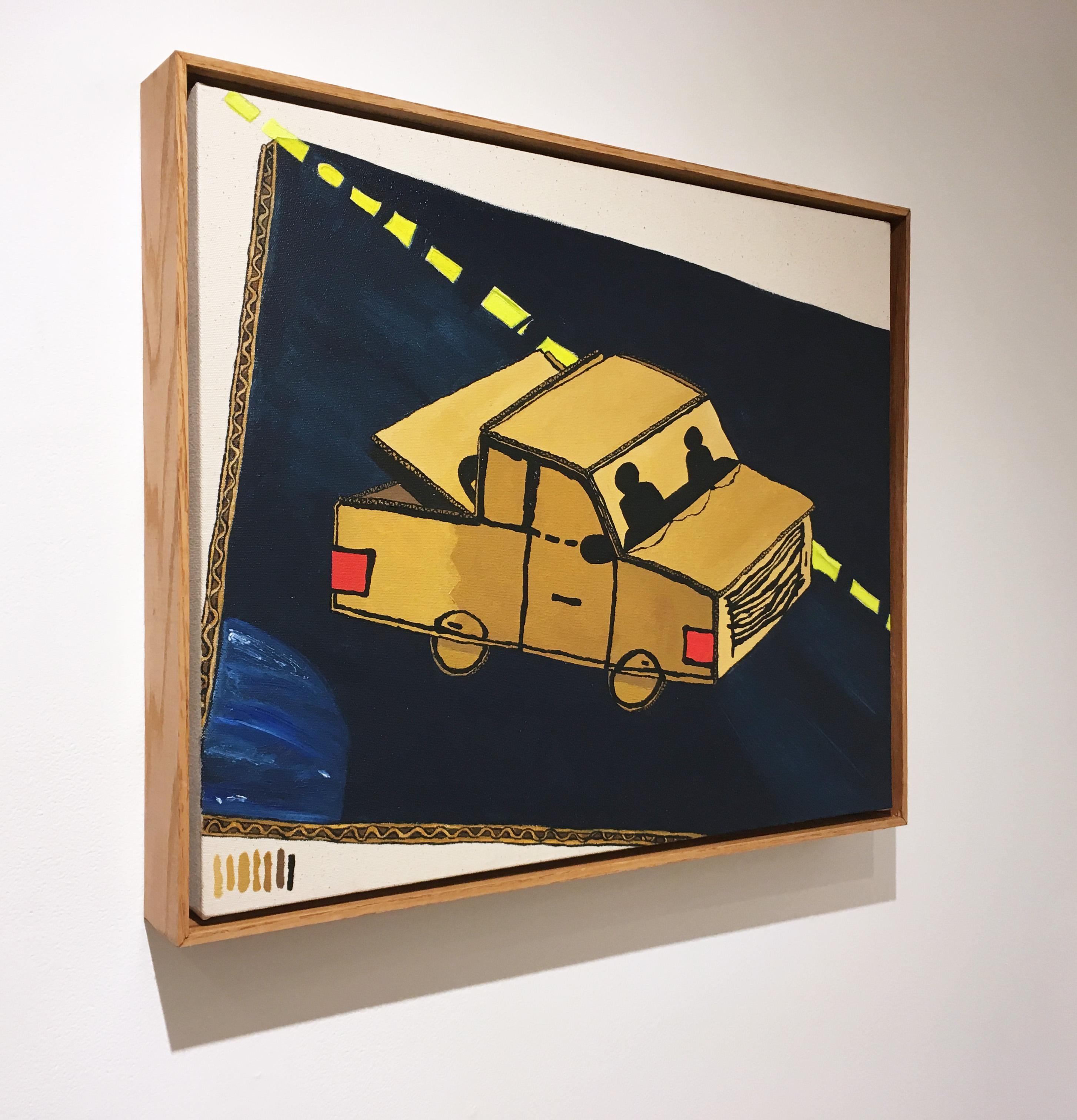 Road Trip, 2020, Ölfarbe, figurativ, Lkw, blau, weiß, gelb, beige, braun (Zeitgenössisch), Painting, von Max Vesuvius Budnick