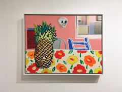 Pineapple Sunset, oil painting, interiors, bright, neon, pink, orange, yellow