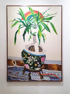 Extension, still life oil painting, interior plant, floral, leaves, rainbow 2020