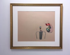 To-Go, still life, pink, graphite, pastel, paper, gold frame, cup, chair, table