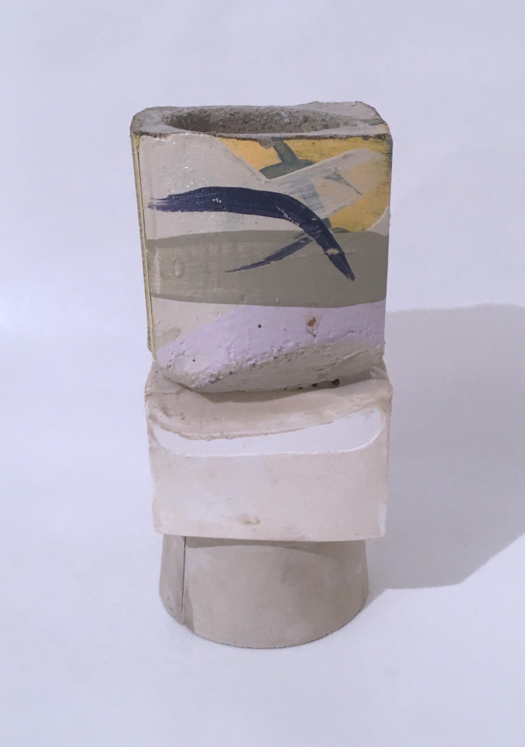 Dena Paige Fischer Abstract Sculpture - Layered Cube Votive Sculpture (sand), pastel, geometric, earthy, candle holder