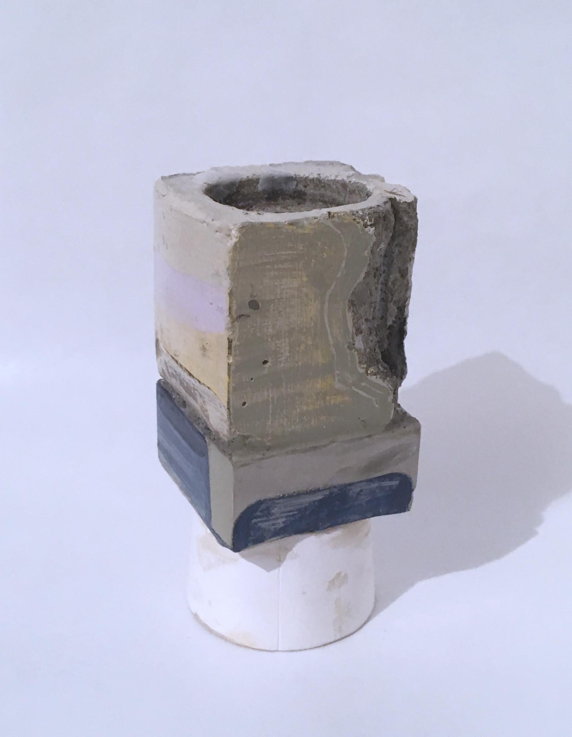Dena Paige Fischer Abstract Sculpture - Layered Cube Votive Sculpture (sky), pastel, geometric, earthy, candle holder