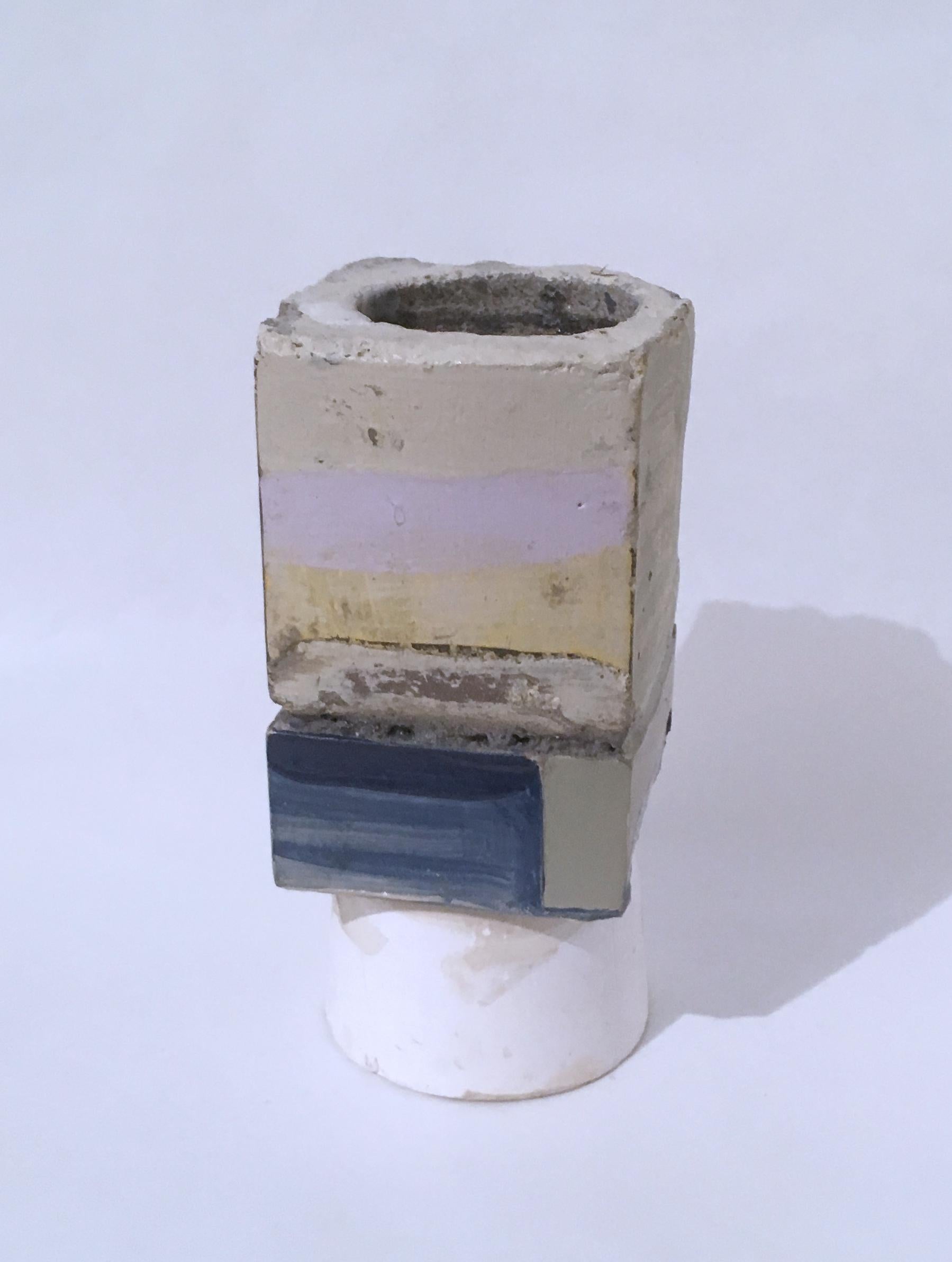 Layered Cube Votive Sculpture (sky), pastel, geometric, earthy, candle holder For Sale 1