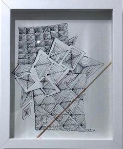 Maelstrom Zeichnung 6, Schwarz-Weiß-Tinte auf Papier Zeichnung, Geometrische Abstraktion