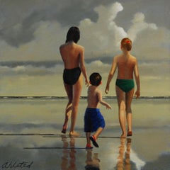 Jersey Shore #11  David Ahlsted Oil on Canvas 24" x 24" Beach scene w Bathers