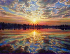 "Resplendent and Redolent Refections"  Sunset Water Eddie Mitchell Impressionist