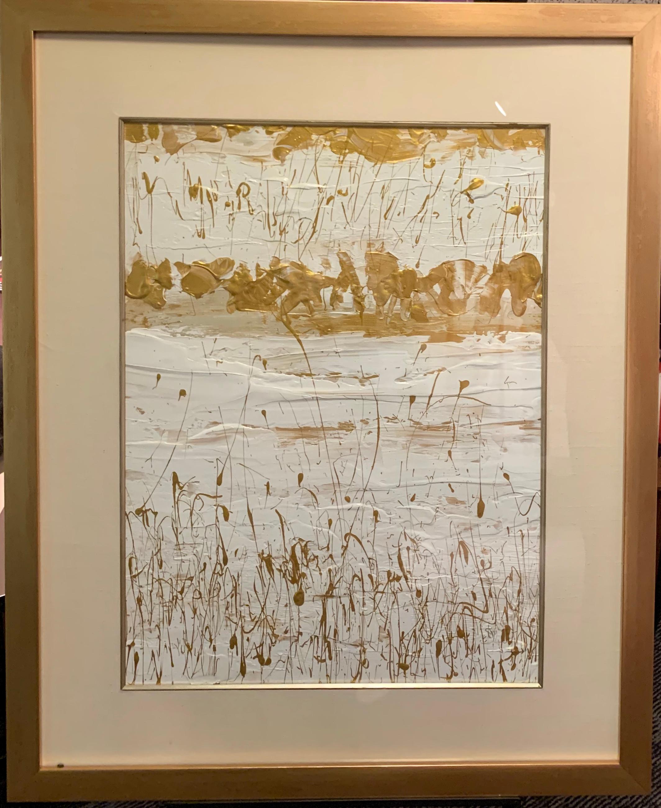 Patti DiBenedetto Abstract Painting - "Golden Dune" Gold  & White Abstract painting Patti Dibenedetto