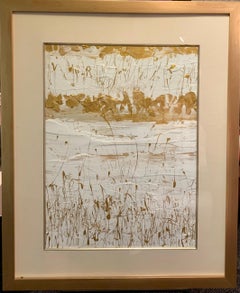 "Golden Dune" Gold  & White Abstract painting Patti Dibenedetto