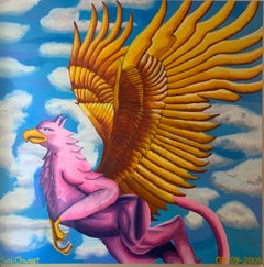  "Purple and Pink Fantasy Griffin with Golden Wings”  Seth Chwast  Oil, 48"x48"
